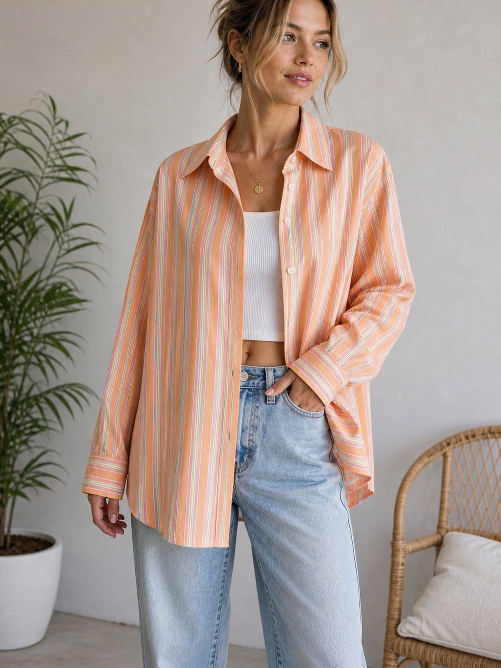 Westbound Peach Striped Button-Down Shirt